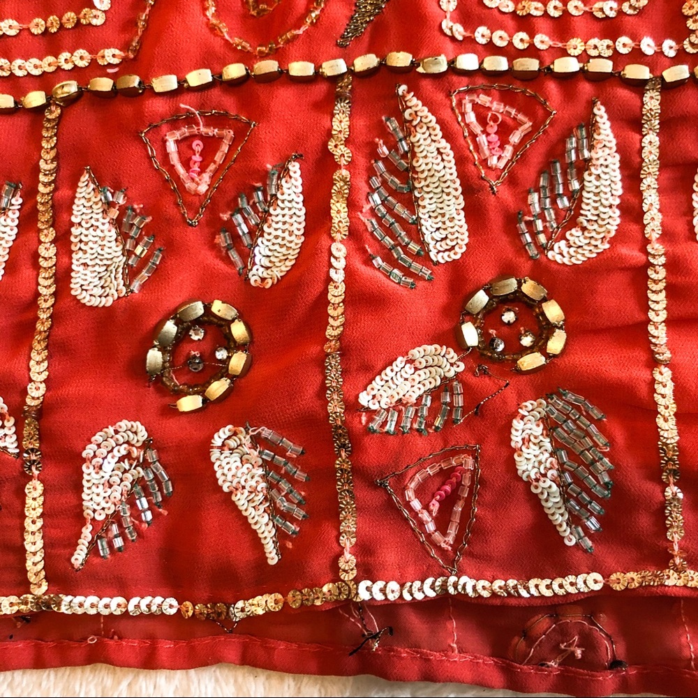 Free People | Embroidered Beaded Red Shift Dress - Picture 4 of 8
